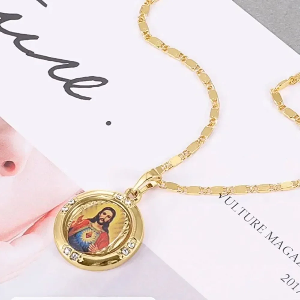 3for$20 1pc Men's Jesus Round Pendant Necklace unisex